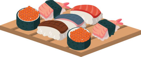 ebi sushi and rolls in board png