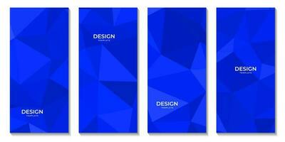 un conjunto de folletos con azul geométrico antecedentes diseño con triangulos forma. vector