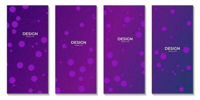 set of brochures with abctract purple background with connected dots and molecular vector