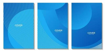 set of flyers with abstract bright blue wave gradient background for business vector