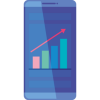 statistics bars with arrow in smartphone png