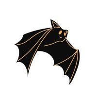 A black bat with outstretched wings on a white background. Vector illustration. halloween and mystic forest series.
