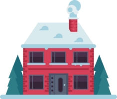 red house with snow facade png