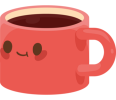 taza de café roja kawaii png