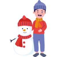 boy and snowman celebrating christmas png