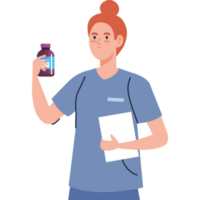 femme médecin avec bouteille de drogue png