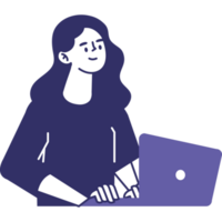 mujer usando laptop png