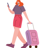 ruiva fêmea viajante com mala de viagem png