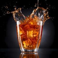 splash of iced tea pours into a glass. Image photo