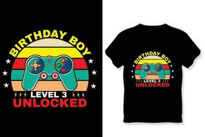 cumpleaños chico nivel 3 desbloqueado juego de azar t camisa, juego de azar citas t camisa, jugador camiseta diseño vector