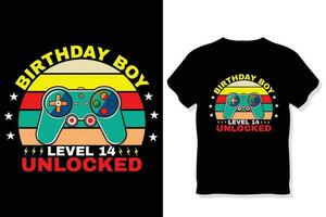 birthday boy level 14 unlocked gaming  t shirt, gaming quotes t shirt, Gamer t-shirt Design vector