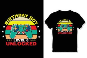 birthday boy level 6 unlocked gaming  t shirt, gaming quotes t shirt, Gamer t-shirt Design vector