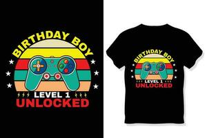 birthday boy level 1 unlocked gaming  t shirt, gaming quotes t shirt, Gamer t-shirt Design vector