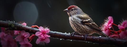imagen de vistoso pequeño pájaro en árboles rama generativo ai foto
