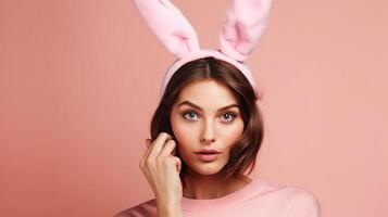 picture of Funny Easter bunny girl with ears photo