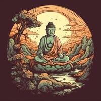 Buddha meditation in jungle painting photo