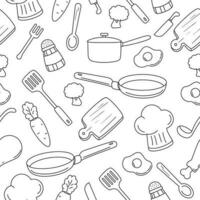 Seamless cooking doodle pattern with a black and white design suitable for background or wallpaper vector