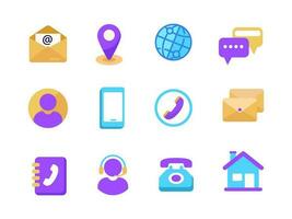 Set of contact us and communication icons in flat style isolated on white background vector