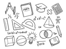 Set of mathematics doodle illustrations with black and white design on isolated background vector