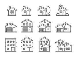 Set of house icons with linear style isolated on white background vector