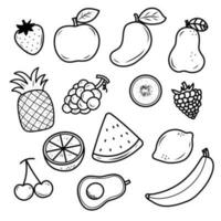 Set of hand-drawn fruits vector illustration isolated on white background. Fruits doodle collection