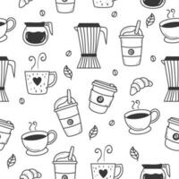 Seamless coffee doodle pattern with a black and white design suitable for background or wallpaper vector