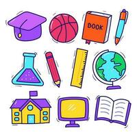 Set of school and education doodle with colorful designs isolated on white background vector
