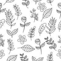 Seamless leaves doodle pattern with a black and white design suitable for background or wallpaper vector