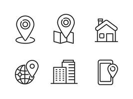 Set of location and address icon with line style isolated on white background vector