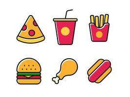 Set of fast food icons with colorful designs isolated on white background vector