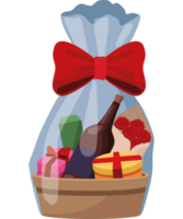 wine bottle in gifts basket png