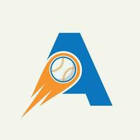 Letter A Baseball Logo Concept With Moving Baseball Icon Vector Template