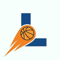 Letter L Basketball Logo Concept With Moving Basketball Icon. Basket Ball Logotype Symbol vector