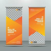 Orange Abstract Shapes Roll-Up Banner Design Vertical Template. vector, abstract geometric background, modern x-banner and flag-banner, rectangle size. vector