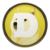 dogecoin ,doge verre crypto pièce de monnaie 3d illustration png