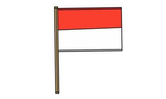 Vector illustration, white red flag fluttering on iron pole isolated white background