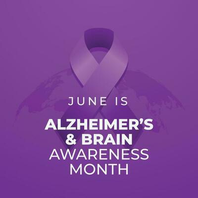alzheimer's and brain awareness month design template for celebration. alzheimer's and brain awareness month. purple ribbon design. flat ribbon vector.