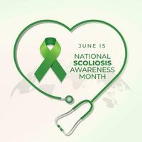 scoliosis awareness month design template for celebration. scoliosis awareness month green ribbon. green ribbon design illustration. ribbon vector. vector