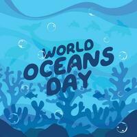 world oceans day design template for celebration. ocean day vector design. ocean illustration with fish turtle whale and dolphin.