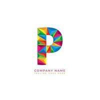 Colorful letter p logo design for business company in low poly art style vector