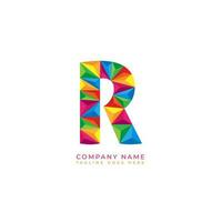 Colorful letter r logo design for business company in low poly art style vector