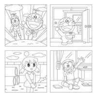 Cat And Boy Cartoon Coloring Book Pages vector