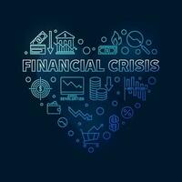 Financial Crisis vector concept heart shaped blue banner. Economy Recession illustration