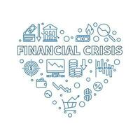 Financial Crisis vector heart shaped banner. Money loss blue illustration