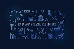 Financial Crisis vector horizontal blue banner - Economy Recession and Money loss concept illustration