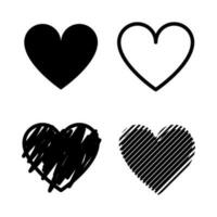 heart set isolated on white background for doodle cartoon graphic design element vector