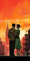 Couple elegant detailed NYC travel poster photo