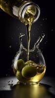olive oil on black background photo