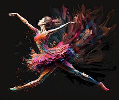 ballet bailarín chapoteo vistoso ilustración, negro antecedentes con Copiar espacio. generativo ai foto