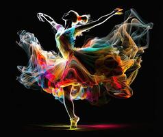 Ballet dancer splash colorful illustration, black background with copy space. photo